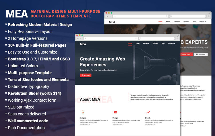 MEA – Multi-purpose Material Design Bootstrap Template