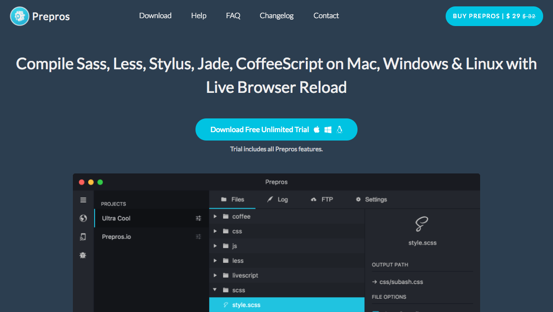 Prepros - compile LESS, STYLUS, MARKDOWN, and more