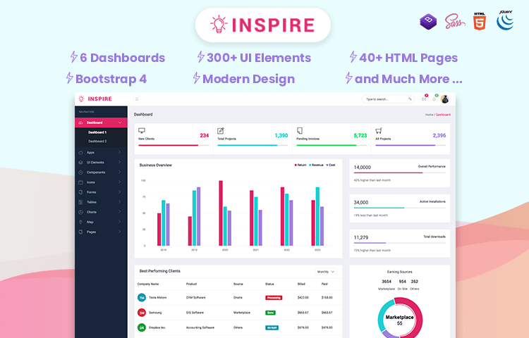 Inspire - Free Bootstrap Dashboard templates