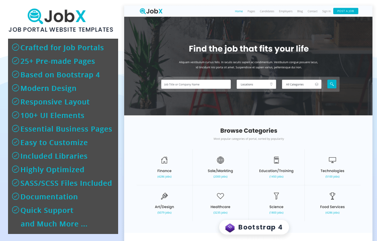 Job Portal Bootstrap 4 - JobX