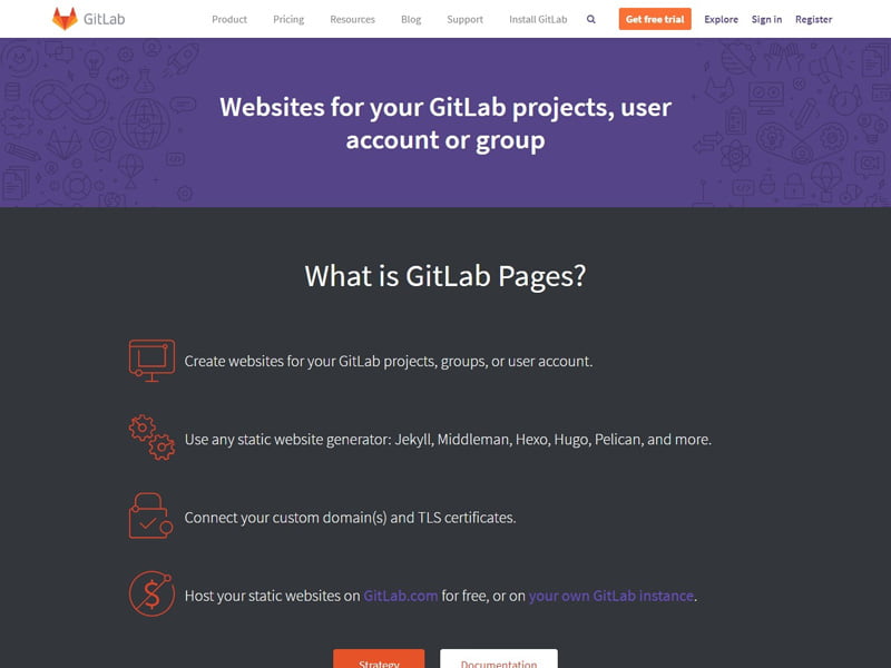 Gitlab - Free static html website hosting 
